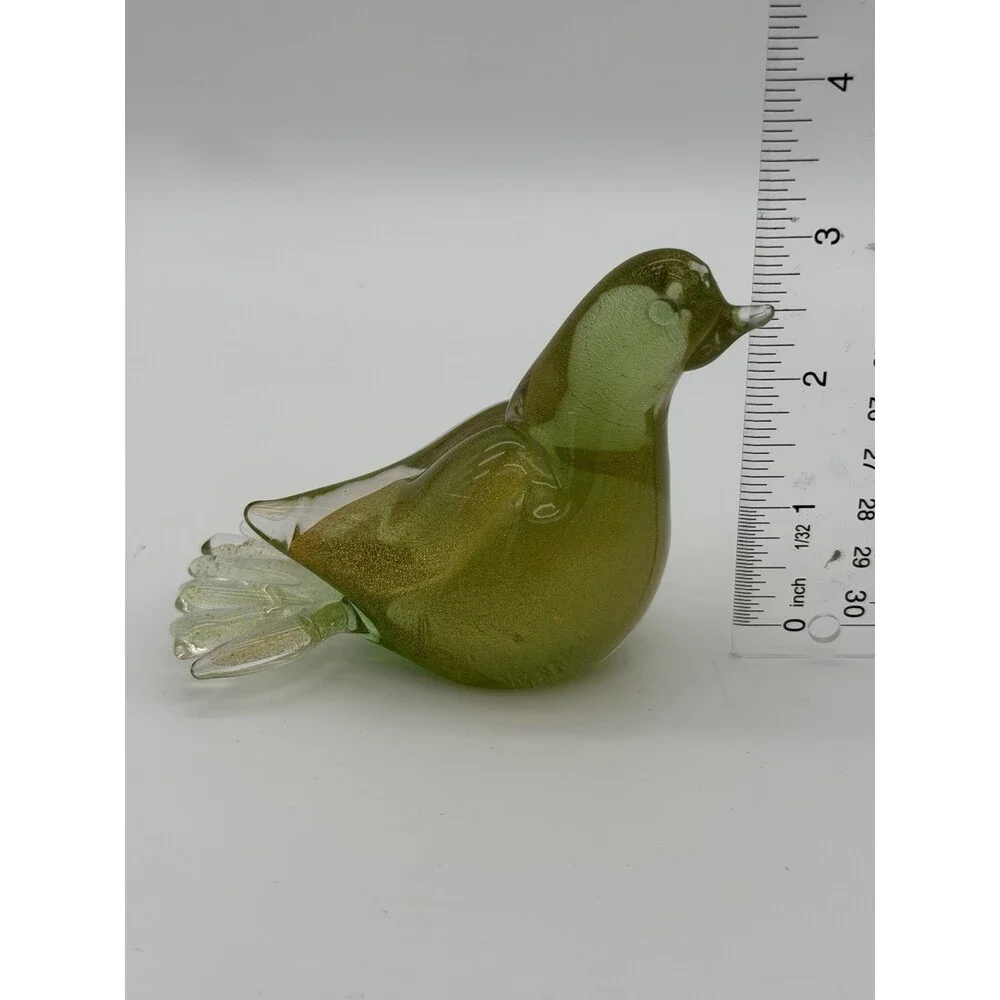 Formia Murano Italy Art Glass Green & Gold Flecked Bird Hand Blown Figurine